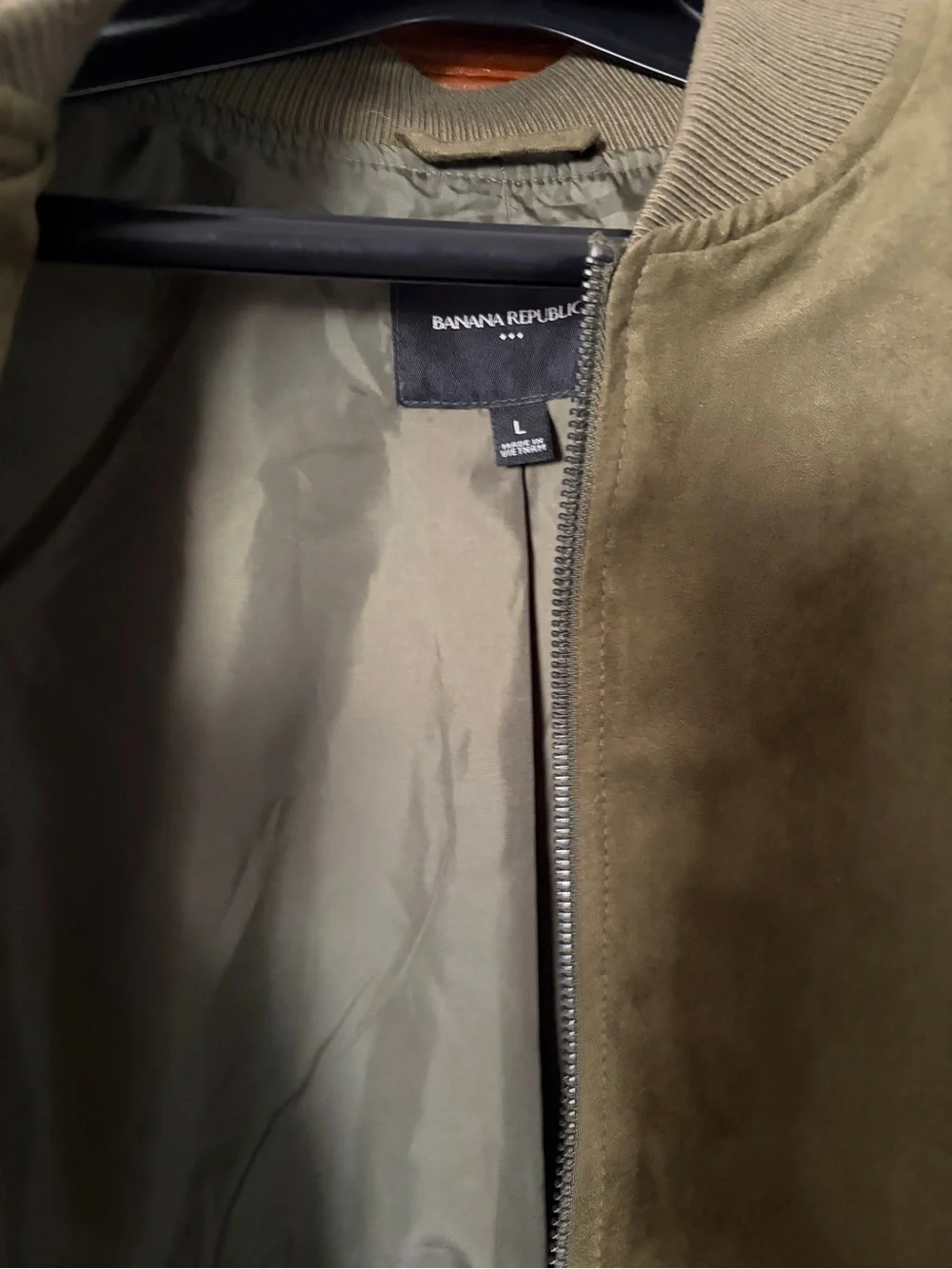 Banana Republic Olive Suede Bomber Jacket - Men's Zip Front
